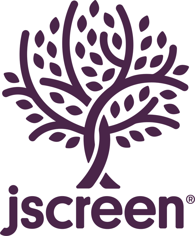 JScreen Logo - Plum sans-serif type with tree icon above