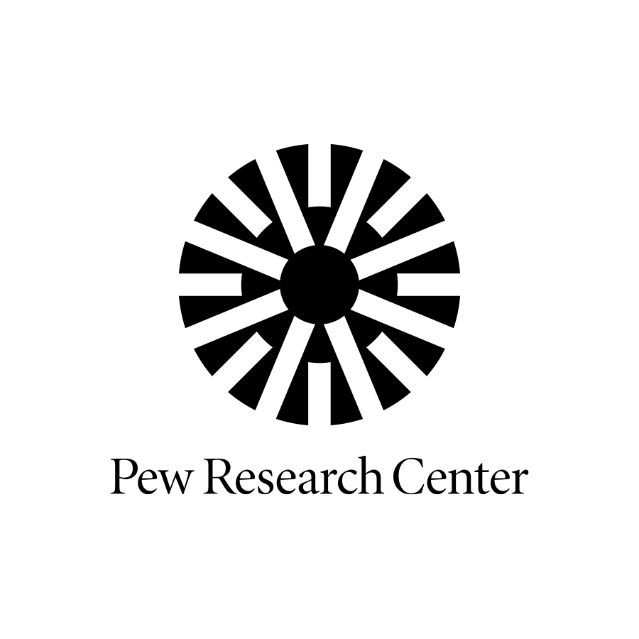 Pew Research Center Logo - Black serif type with circular burst above in geometric shapes