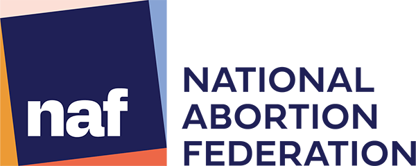 National Abortion Federation Logo - Dark blue sans-serif type with stylized dark blue square with white naf letters inside to left